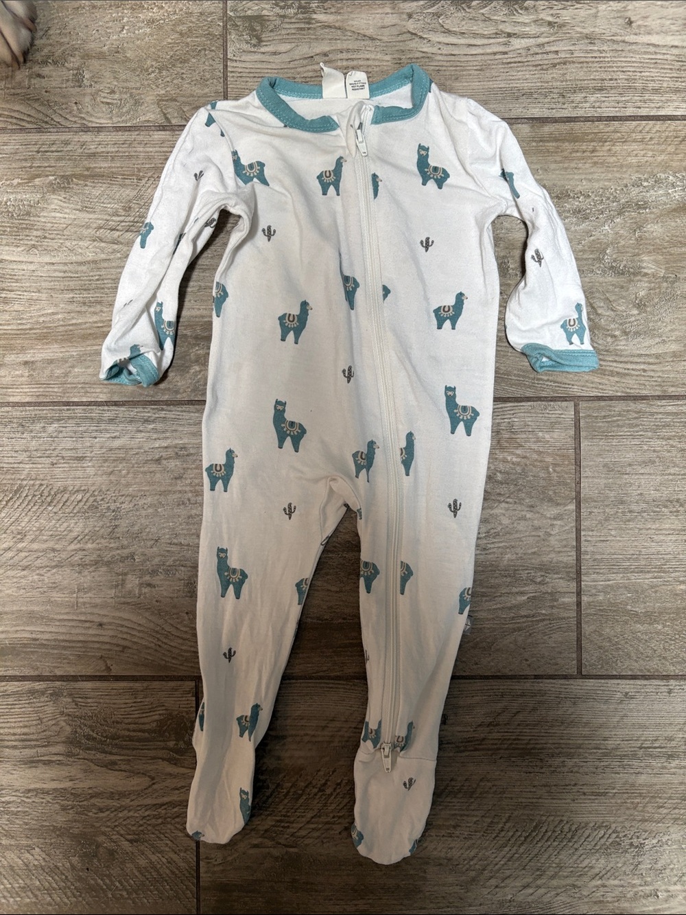 Kyte BABY White Footed One-Piece with Teal Llama Print
